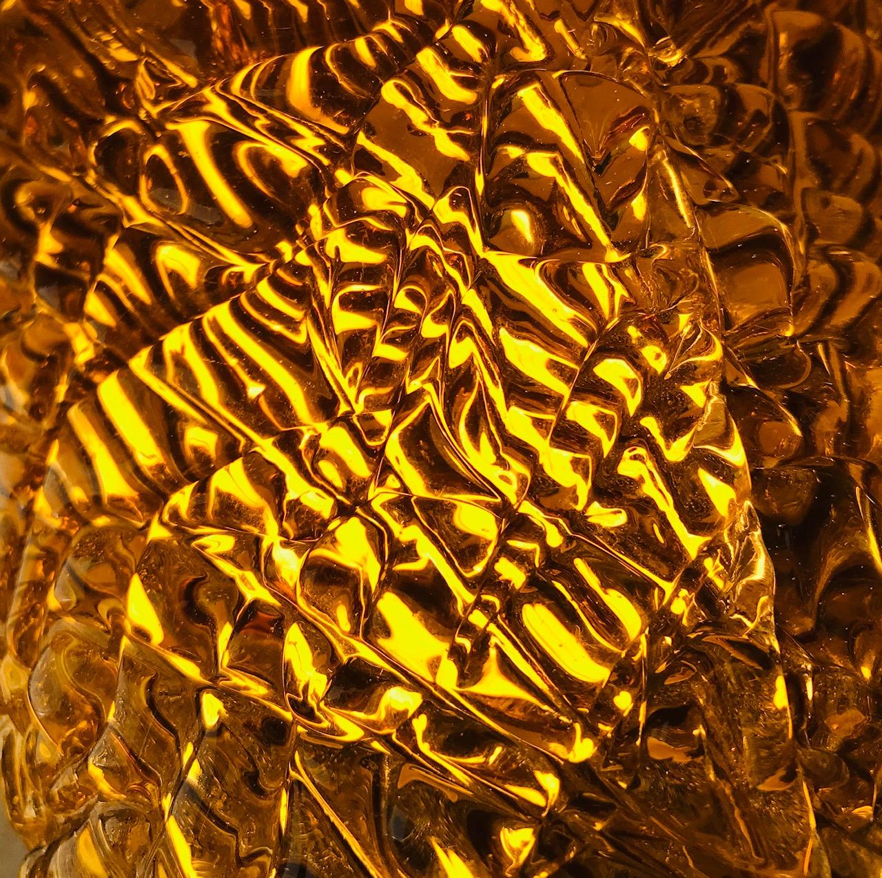 Mid-Century Modern Scandinavian Honey Crystal Glass Pendant Lamp by Carl Fagerlund, Orrefors, 1960s