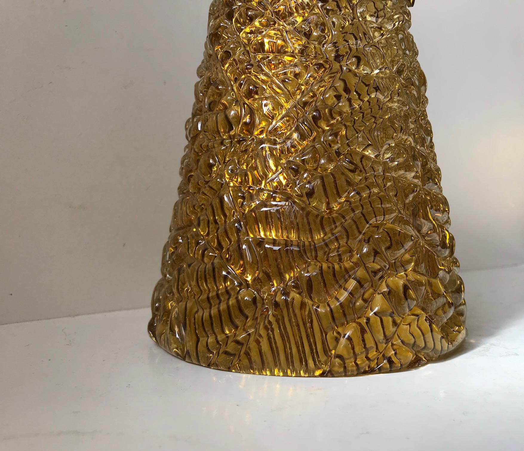 Swedish Scandinavian Honey Crystal Glass Pendant Lamp by Carl Fagerlund, Orrefors, 1960s