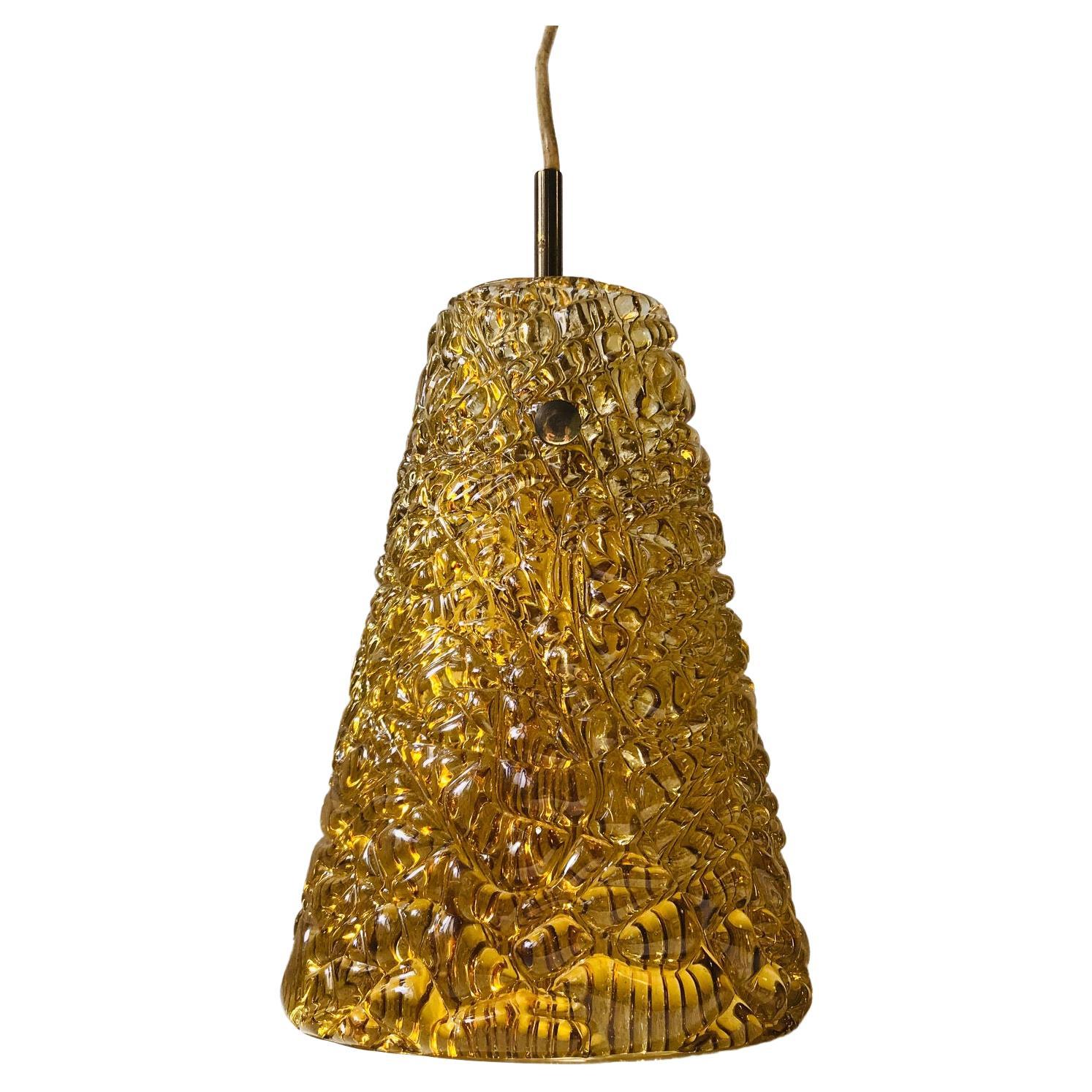 Scandinavian Honey Crystal Glass Pendant Lamp by Carl Fagerlund, Orrefors, 1960s