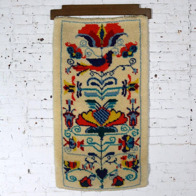 Scandinavian Hooked Rug Wall Hanging Vintage Midcentury at 1stDibs