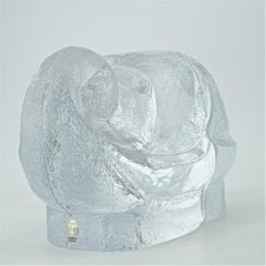 1960s Artic Ice Art Glass Sculpture Elephant Bookends Lars Hellsten Orrefors