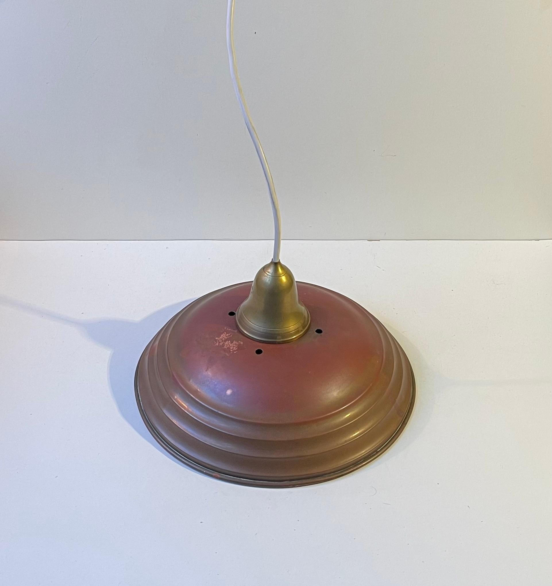 20th Century Scandinavian Industrial Bauhaus Pendant Light in Patinated Copper & Brass, 1930s For Sale