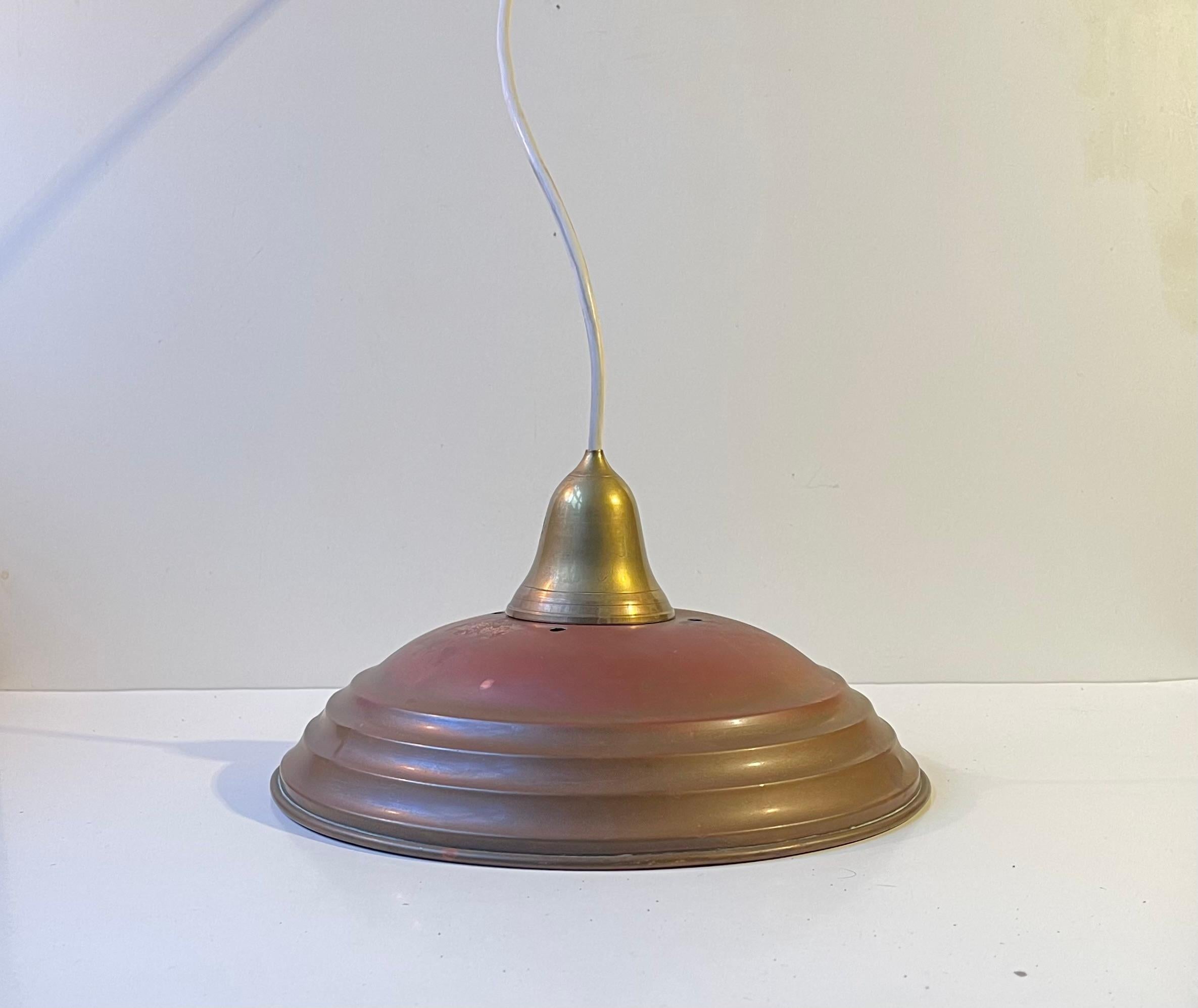 Scandinavian Industrial Bauhaus Pendant Light in Patinated Copper & Brass, 1930s For Sale 1