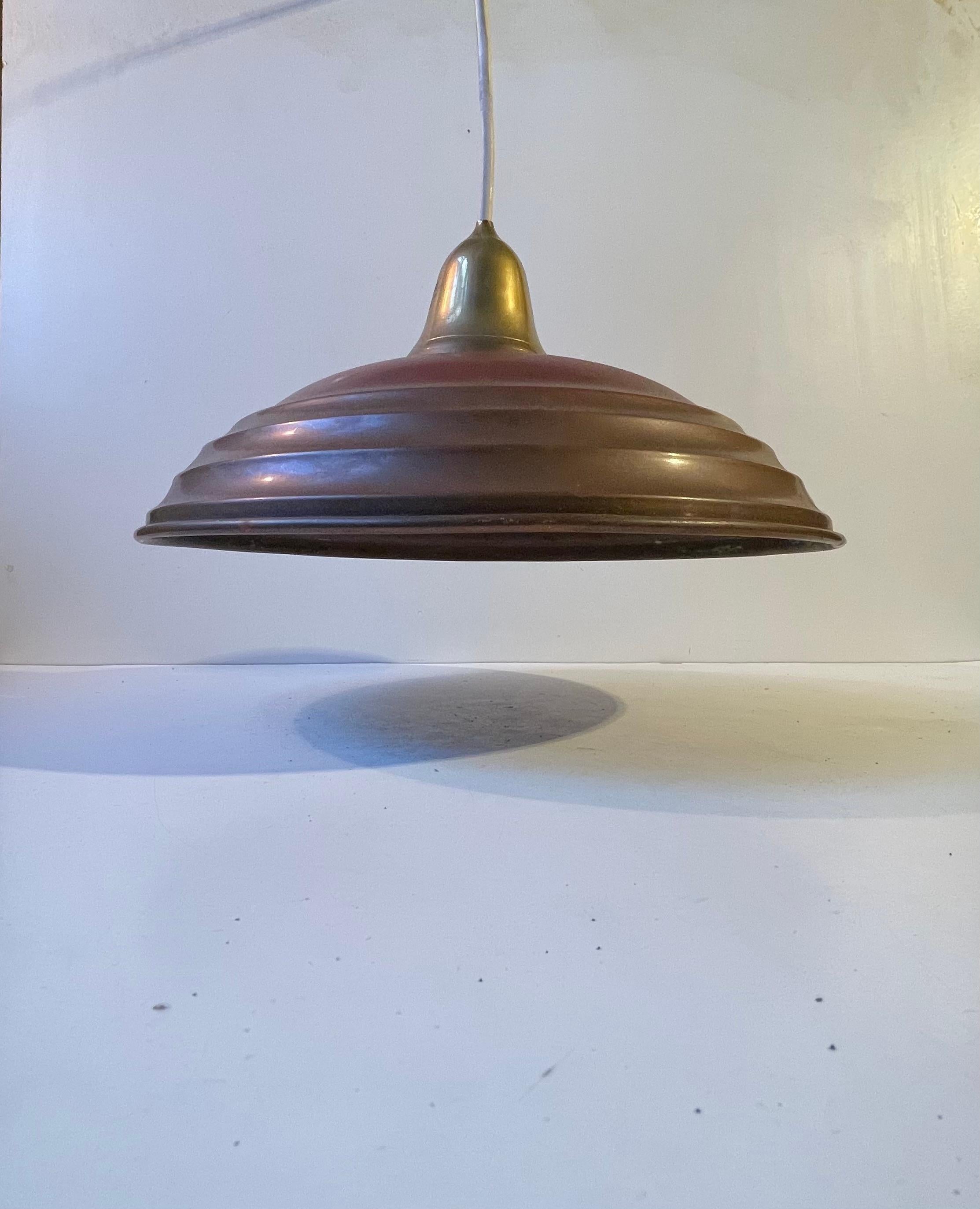 Scandinavian Industrial Bauhaus Pendant Light in Patinated Copper & Brass, 1930s For Sale 2