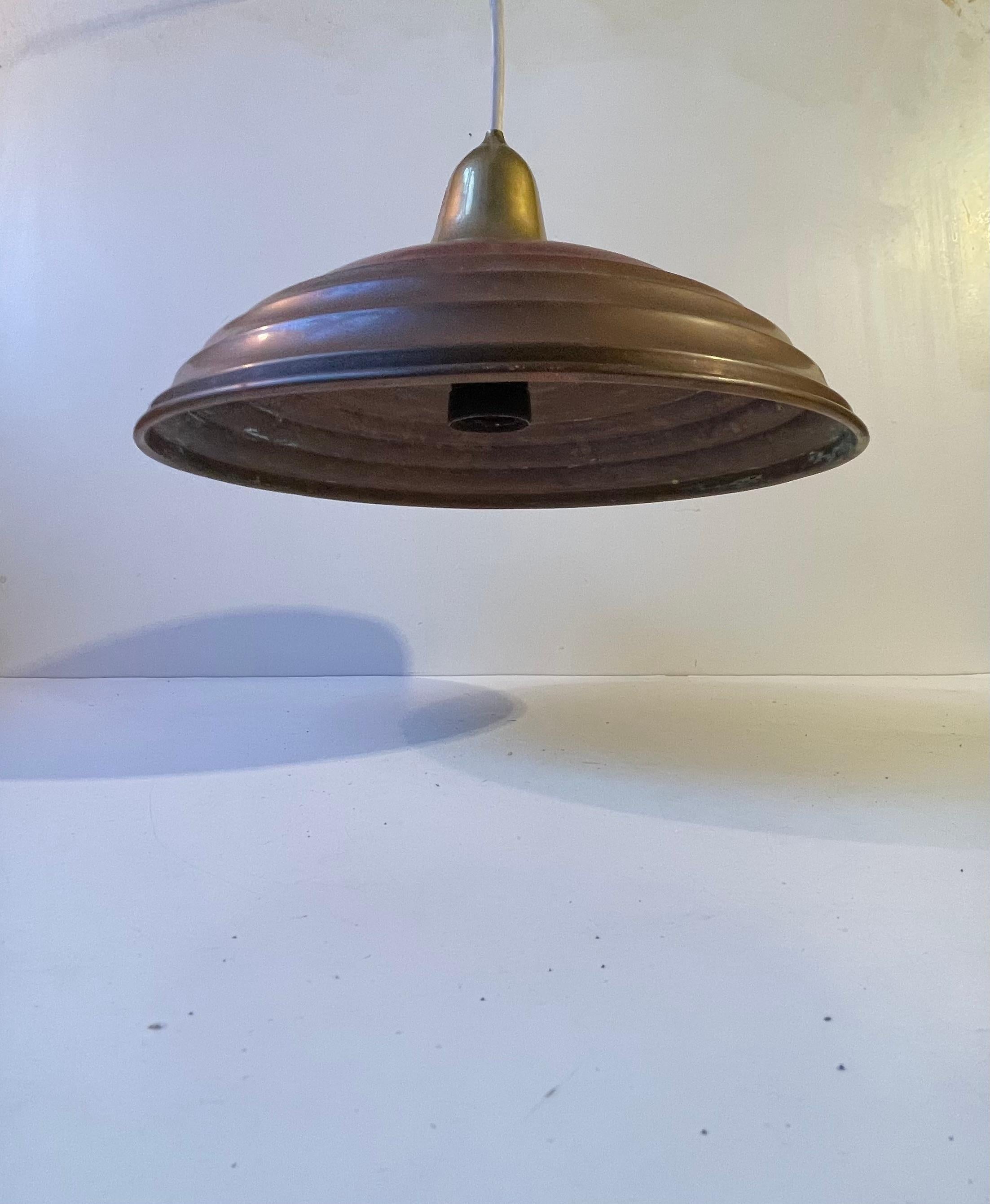 Scandinavian Industrial Bauhaus Pendant Light in Patinated Copper & Brass, 1930s For Sale 3