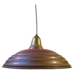 Antique Scandinavian Industrial Bauhaus Pendant Light in Patinated Copper & Brass, 1930s