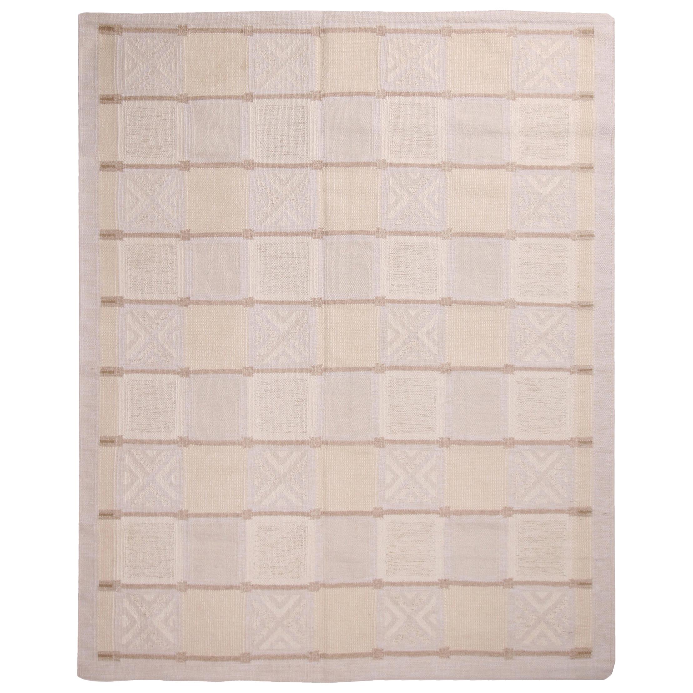 Rug & Kilim's Scandinavian Inspired Geometric Gray and Cream Wool Pile Rug For Sale