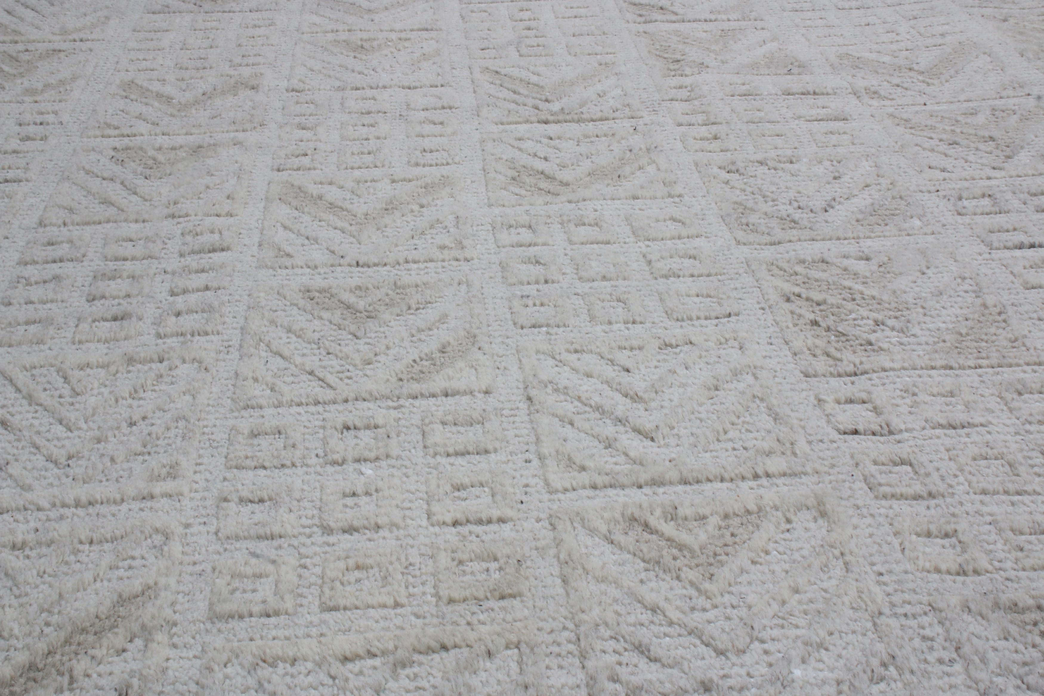Indien Tapis en laine gris géométrique d'inspiration scandinave en vente