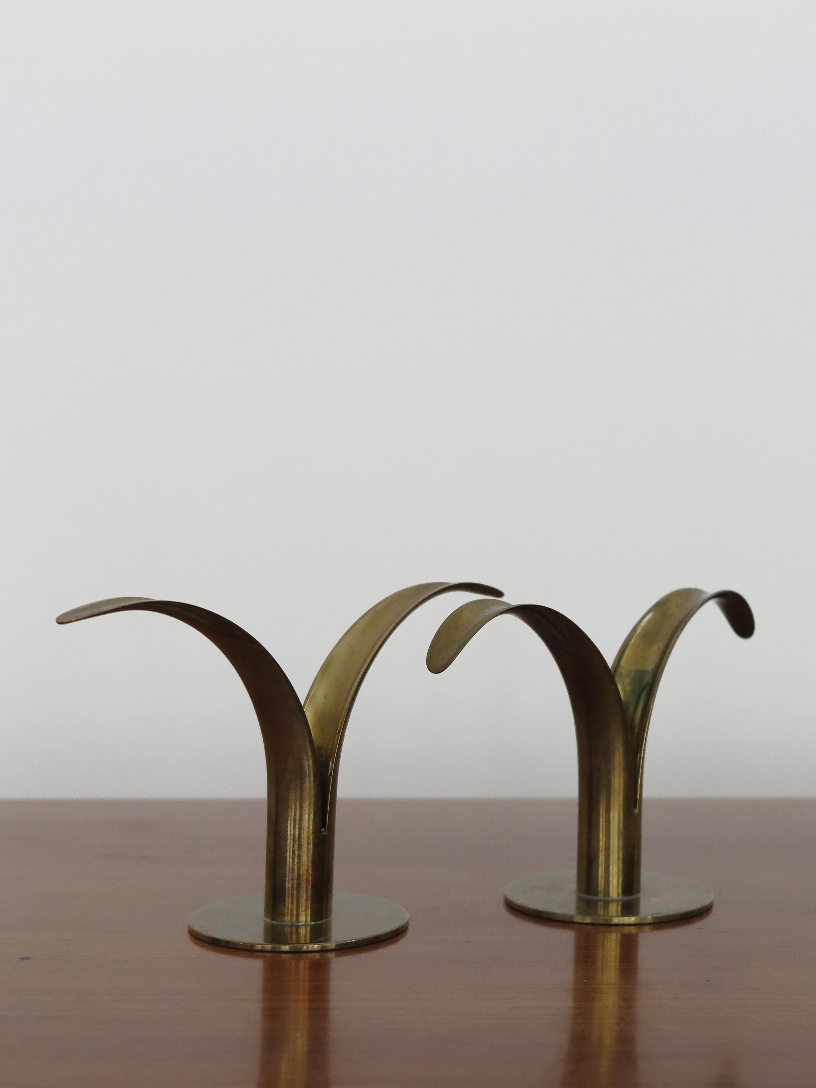 Swedish Scandinavian Ivar Alenius Björk Brass Liljan Candleholder for Ystad Metal 1940s For Sale