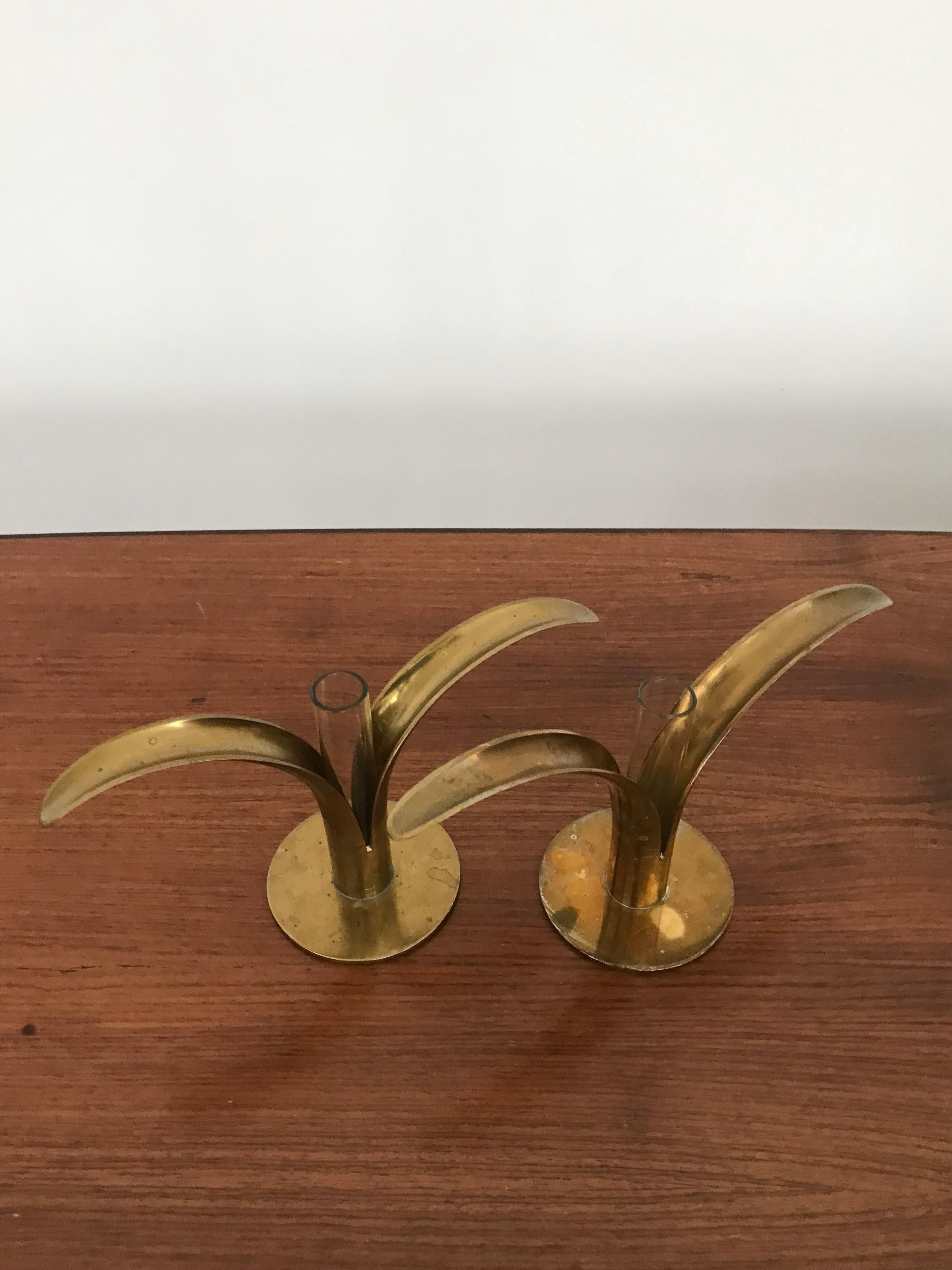 Scandinavian Ivar Alenius Björk Brass Liljan Candleholder for Ystad Metal 1940s In Good Condition For Sale In Reggio Emilia, IT