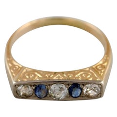 Scandinavian Jeweler, 14 Carat Art Deco Style Ring with Brilliants and Sapphires