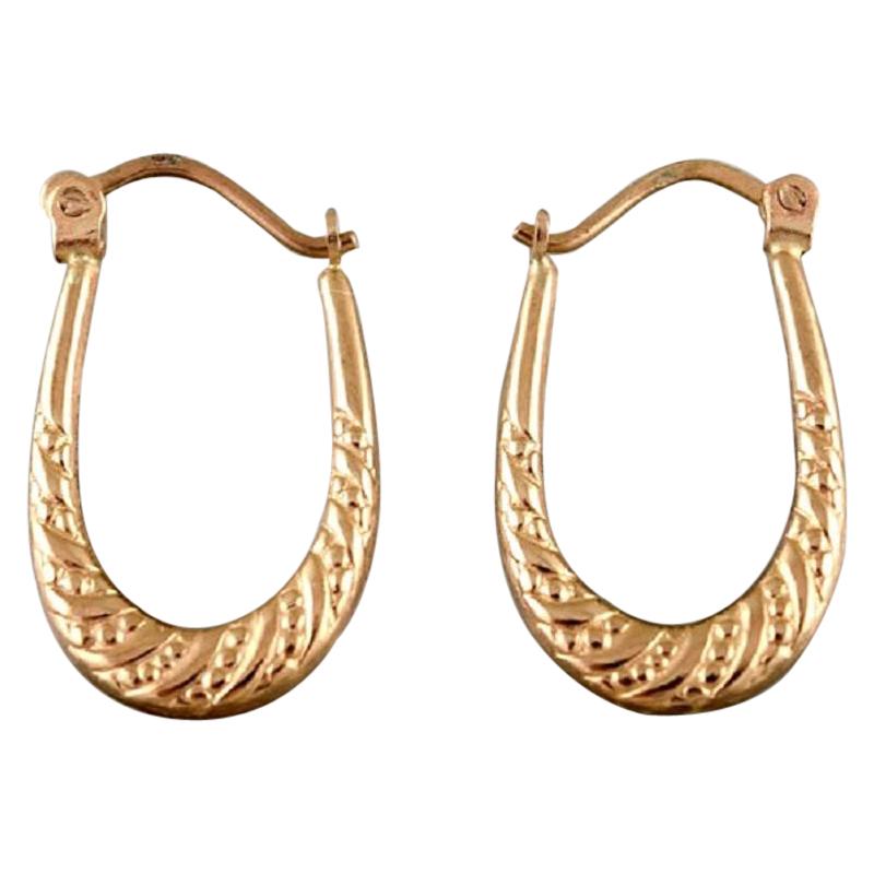 Scandinavian Jeweler, a Pair of 8 Carat Gold Earrings in the Form of Horseshoes