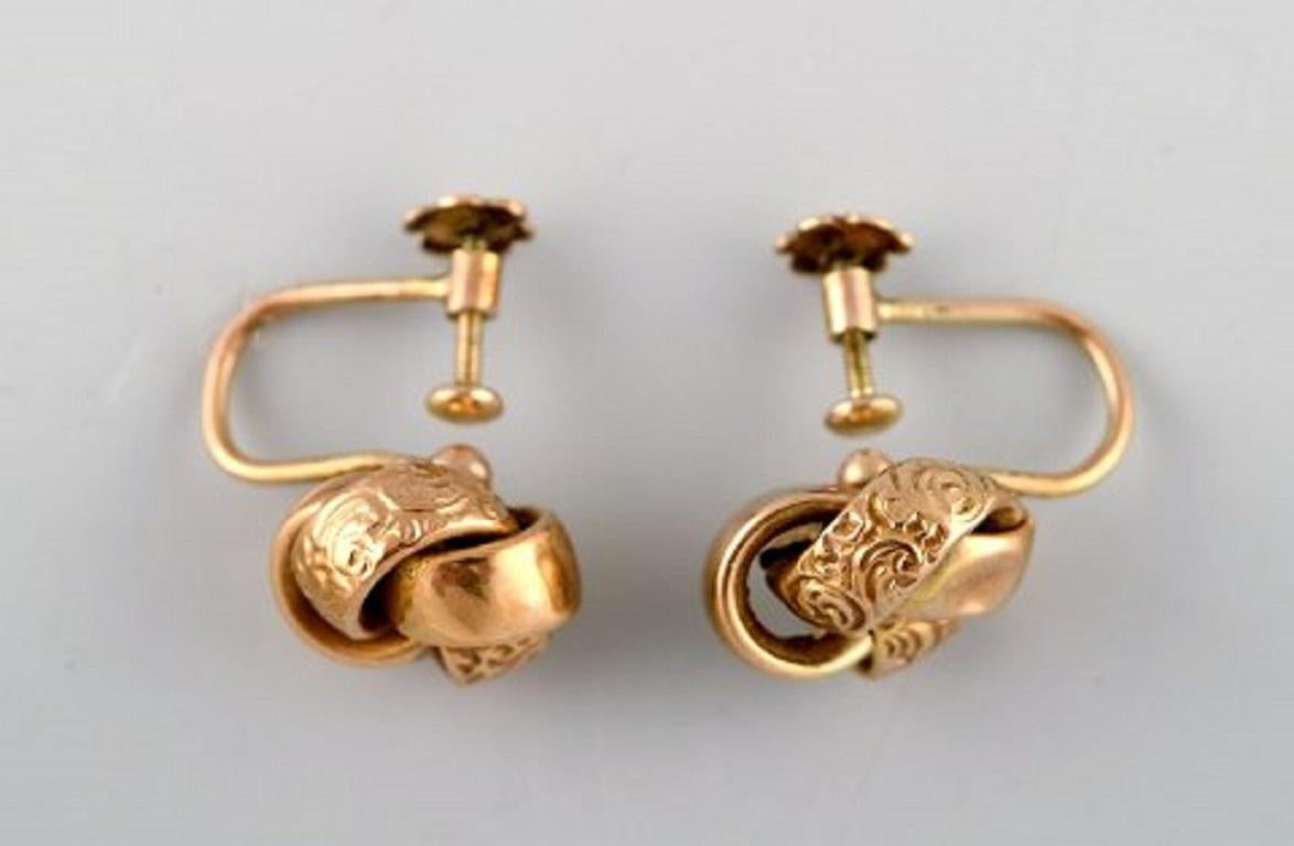 Scandinavian jeweler. A pair of ear studs in 14 carat gold. Mid 20th century.
Diameter: 14 mm.
In very good condition.
Stamped.