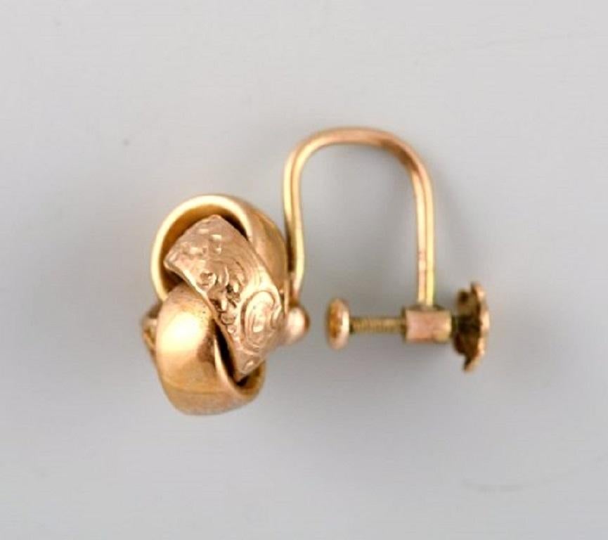 Modern Scandinavian Jeweler, a Pair of Ear Studs in 14 Carat Gold, Mid-20th Century