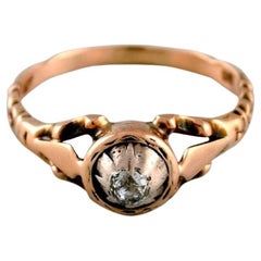 Antique Scandinavian Jeweler, Ring in 14 Carat Gold Adorned with Rose-Cut Diamond