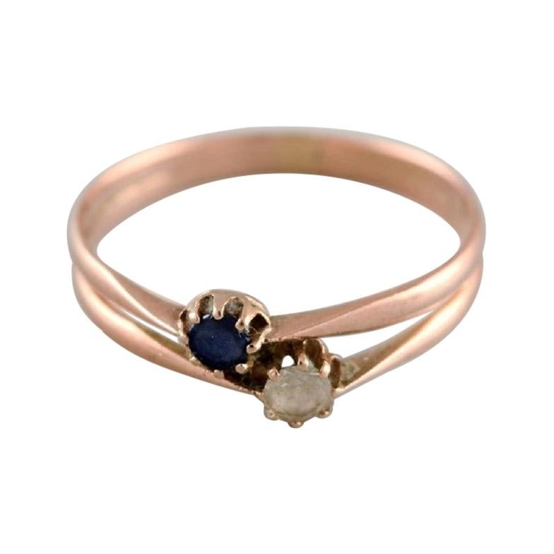 Scandinavian Jeweler, Ring in 14 Carat Gold Adorned with Semi-Precious Stones For Sale