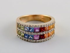 Scandinavian Jeweler, Vintage Alliance in 9 Carat Gold with Semi-Precious Stones