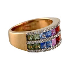 Scandinavian Jeweler, Vintage Alliance in 9 Carat Gold with Semi-Precious Stones