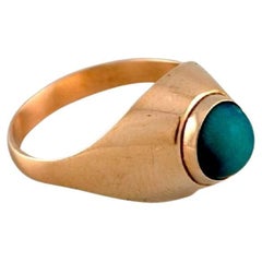 Scandinavian Jeweler, Vintage Ring in 14 Carat Gold Adorned with Turquoise