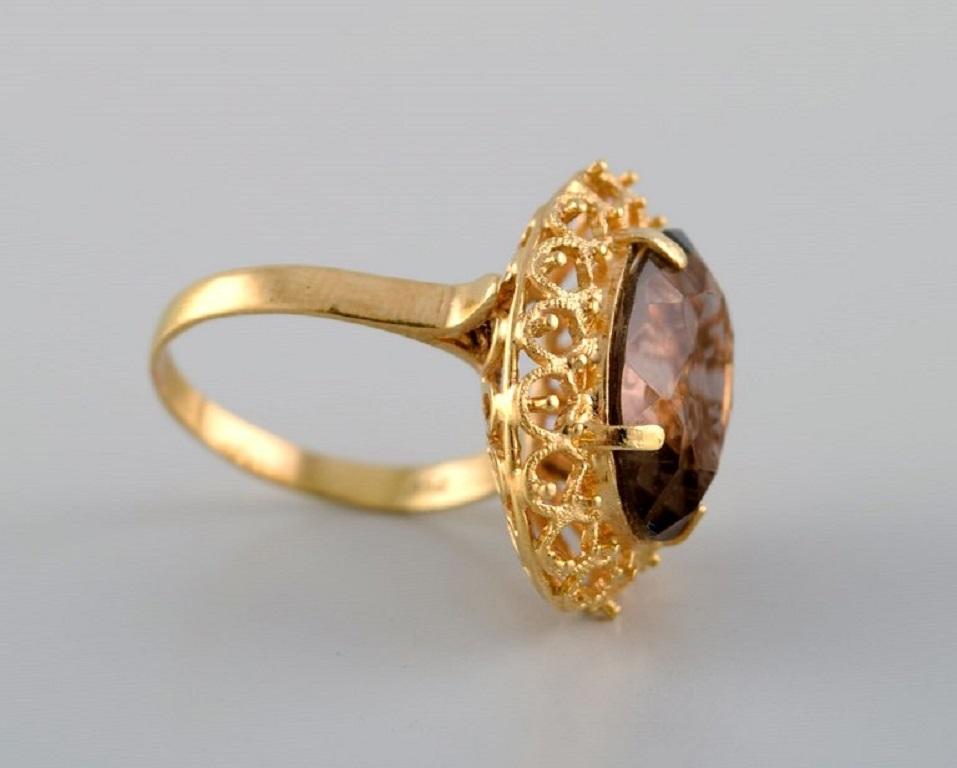Skandinavischer Juwelier, Vintage-Ring aus 18 Karat Gold mit rauchigem Bergkristall im Zustand „Hervorragend“ im Angebot in bronshoj, DK