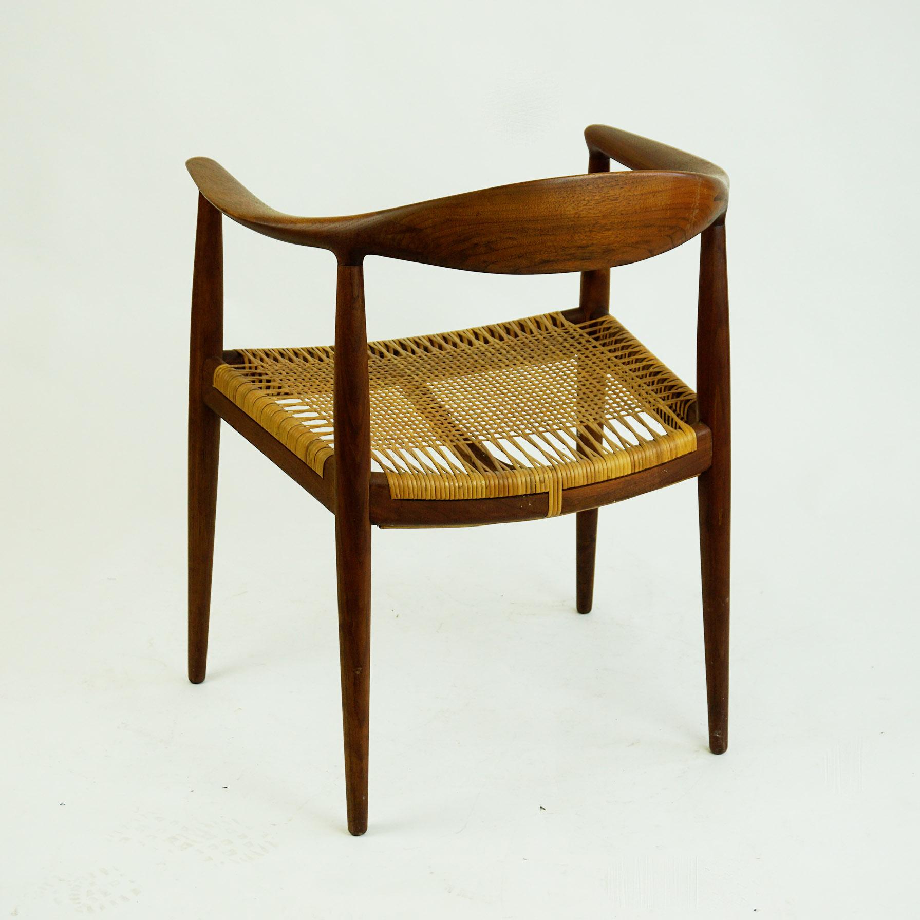 Mid-20th Century Scandinavian JH 501 Teak and Cane Round Chair by Hans Wegner for Johannes Hansen