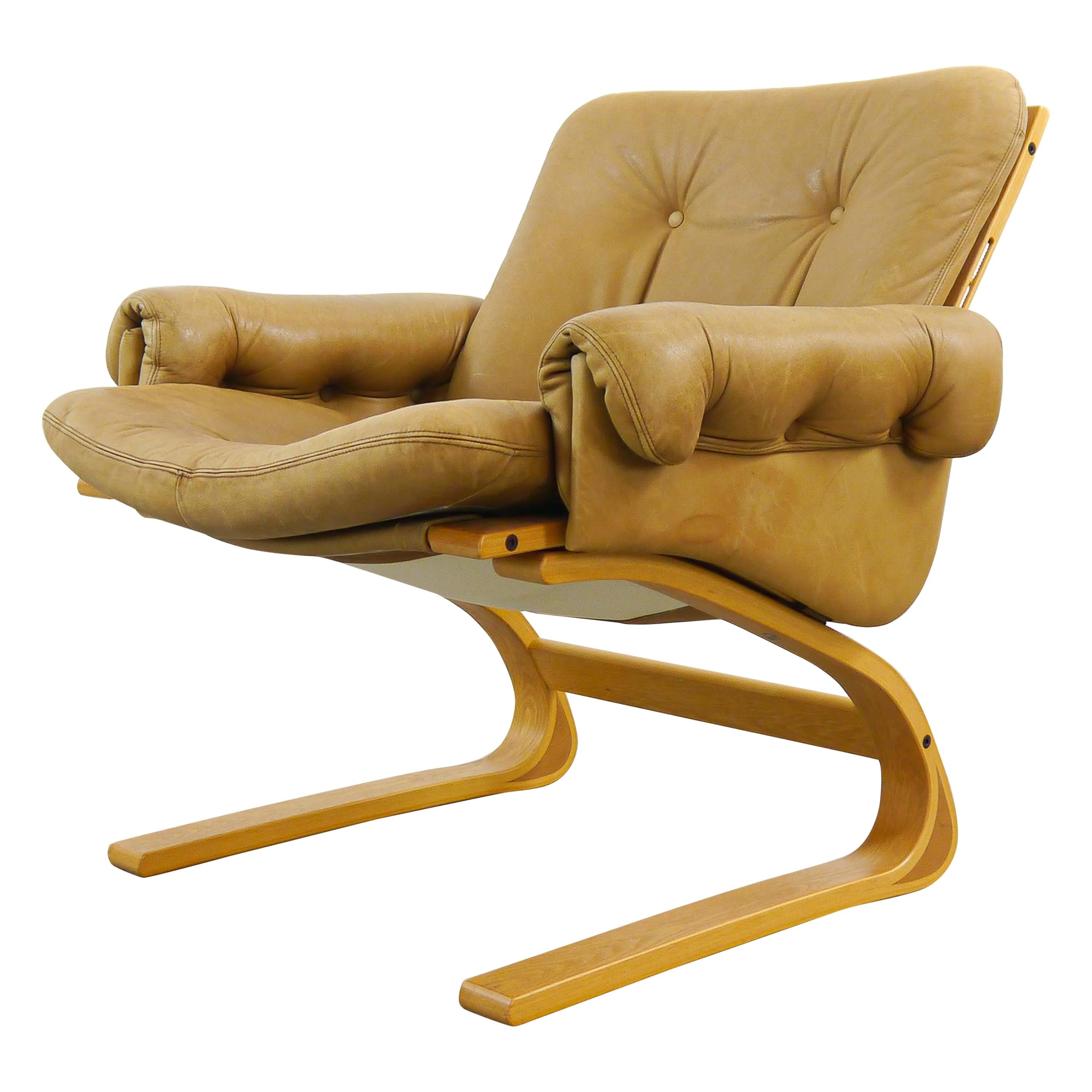 Scandinavian Kengu Easy Chair in Brown Leather by Solheim for Rykken, Norway
