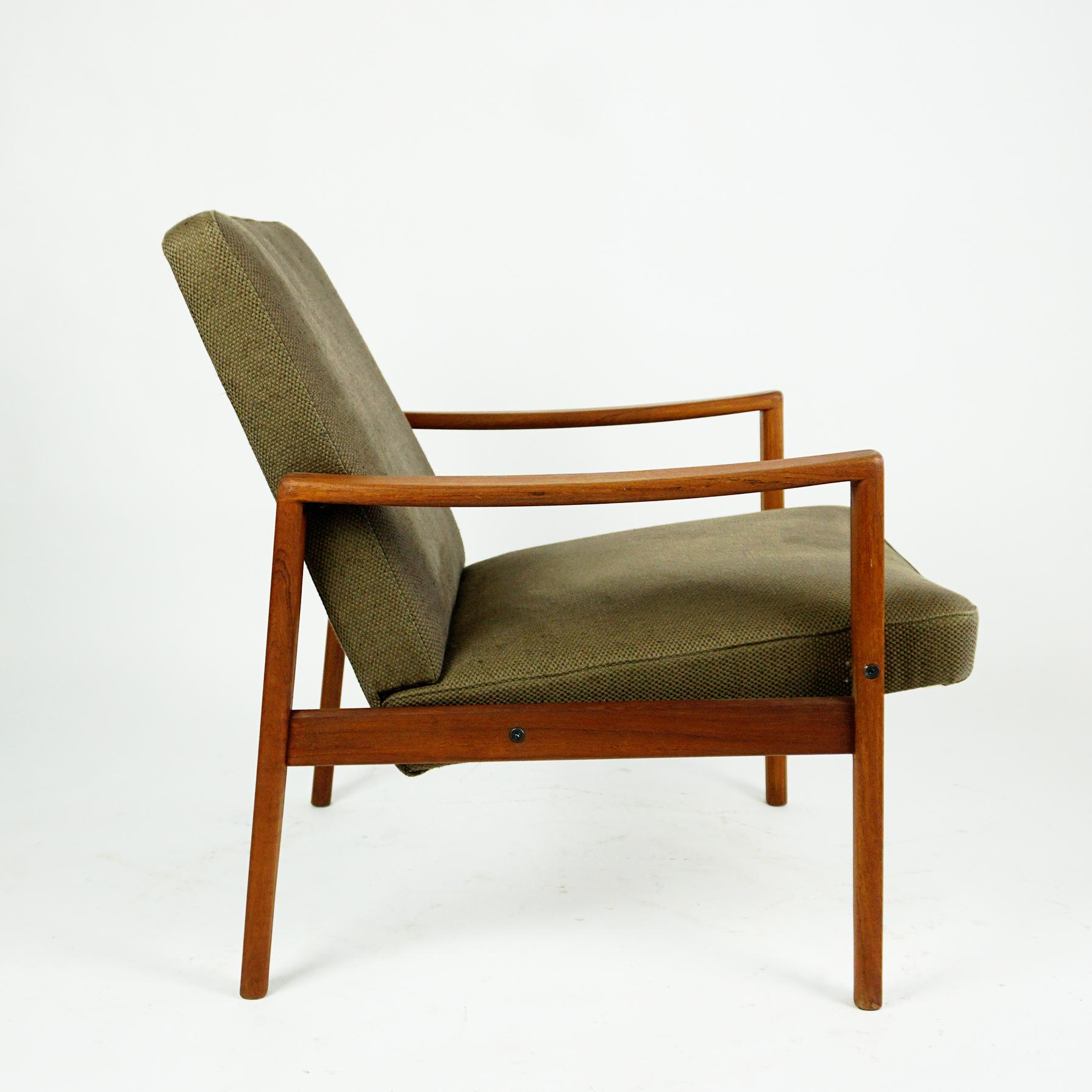 Danish Scandinavian Khaki Green Teak Lounge Chair