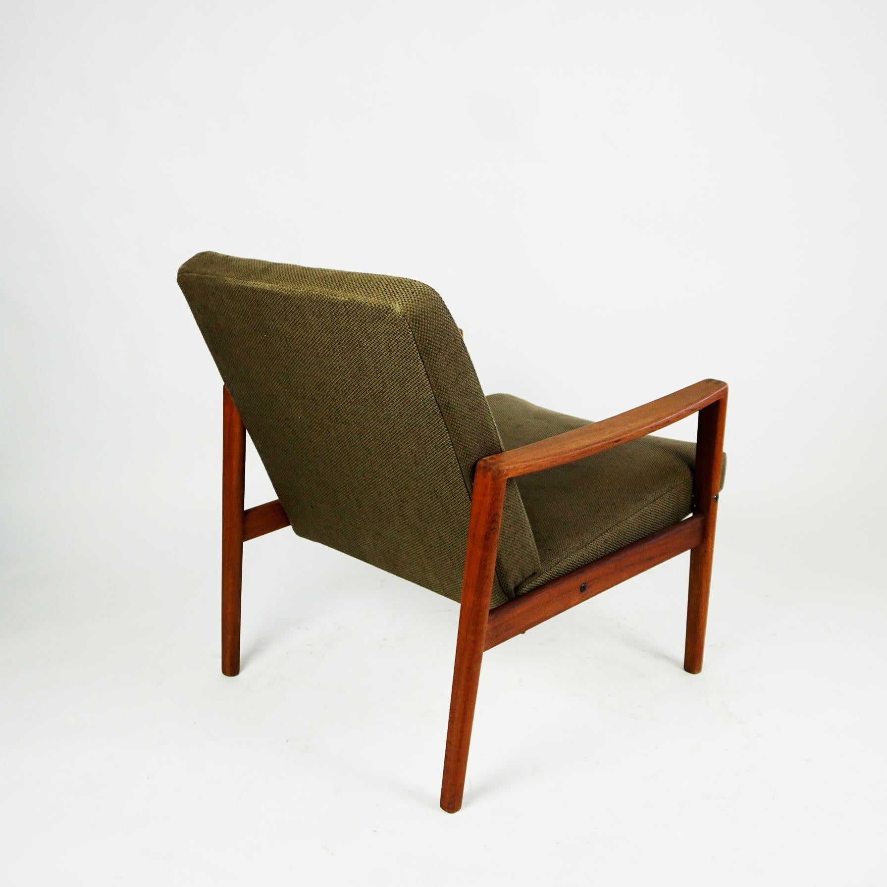 Mid-20th Century Scandinavian Khaki Green Teak Lounge Chair