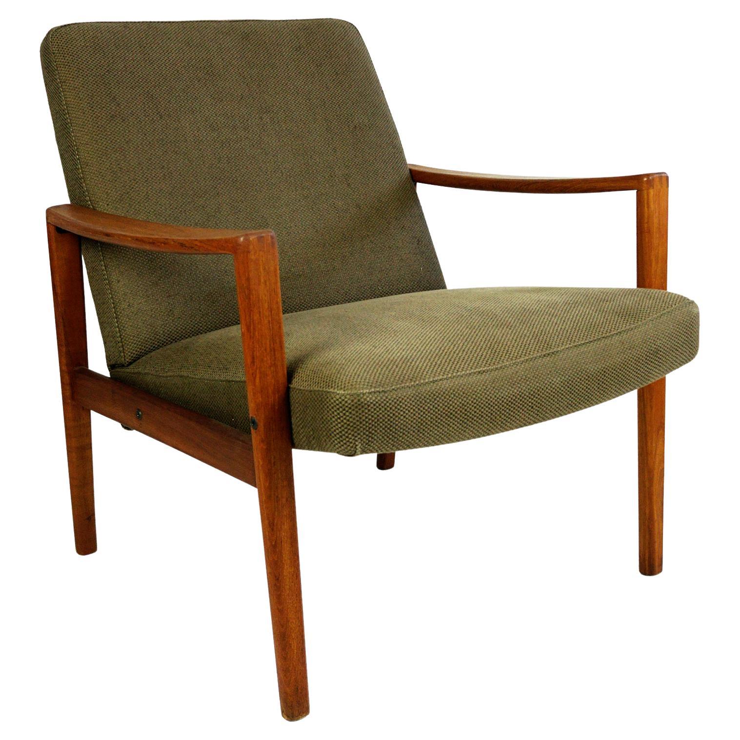 Scandinavian Khaki Green Teak Lounge Chair