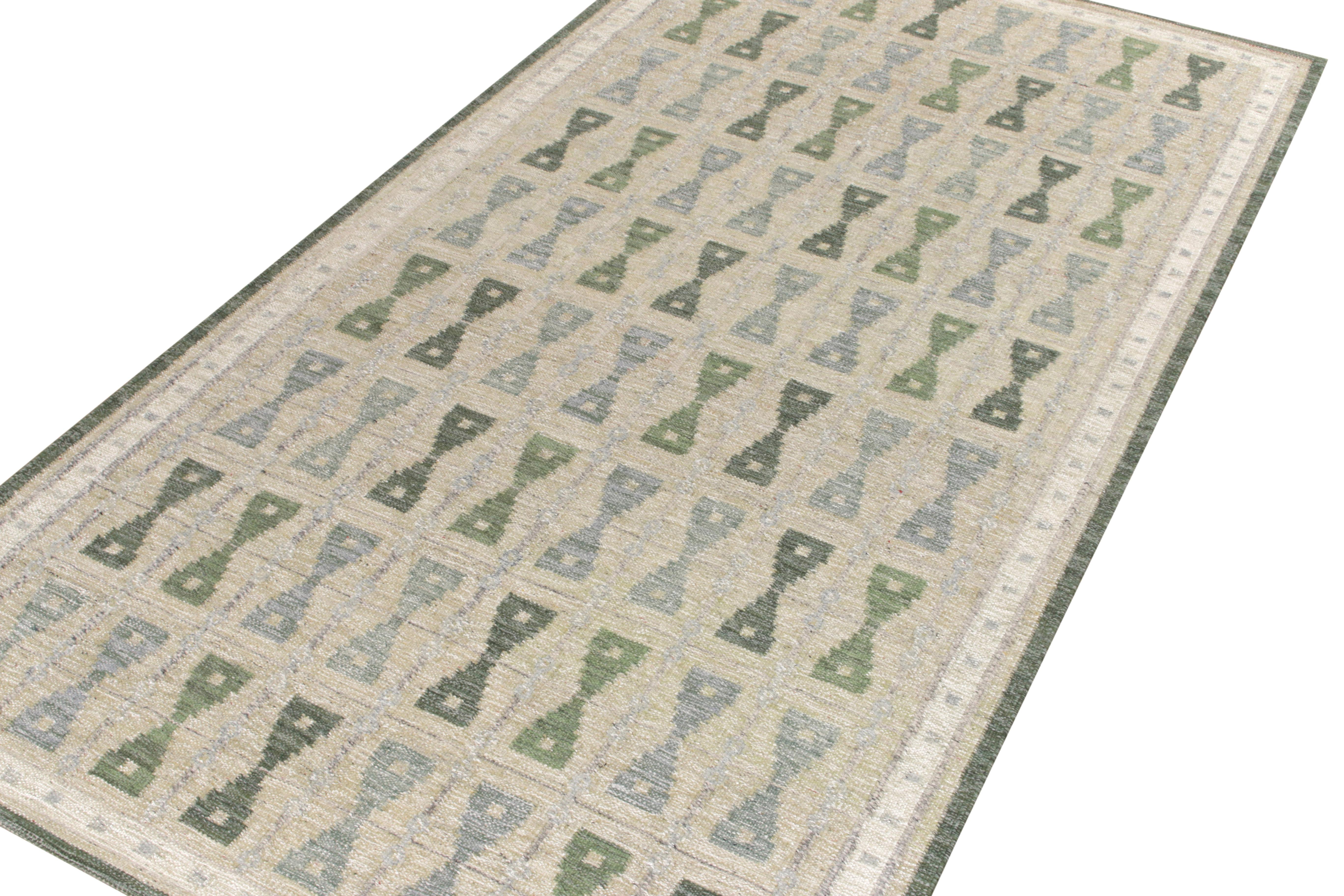 Skandinavischer Teppich & Kelim-Teppich im skandinavischen Kelim-Stil, grau, blau, grünes Muster (Moderne) im Angebot