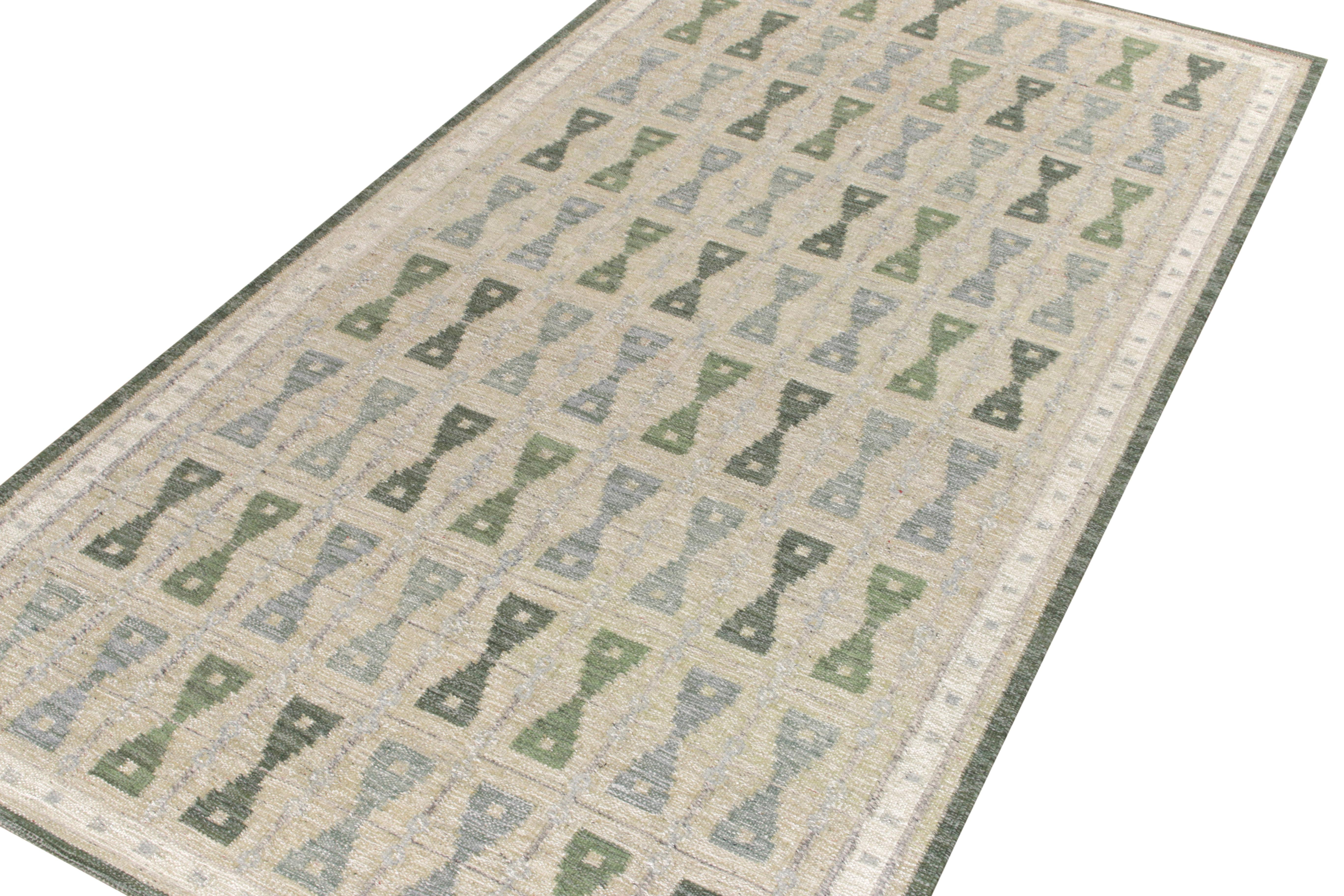 Modern Rug & Kilim's Scandinavian Kilim Style Custom Rug, Grey, Blue, Green Pattern For Sale