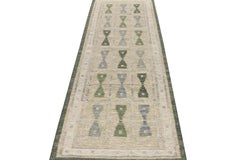 Rug & Kilim's Scandinavian Kilim Style Custom Runner, Green, Blue Pattern
