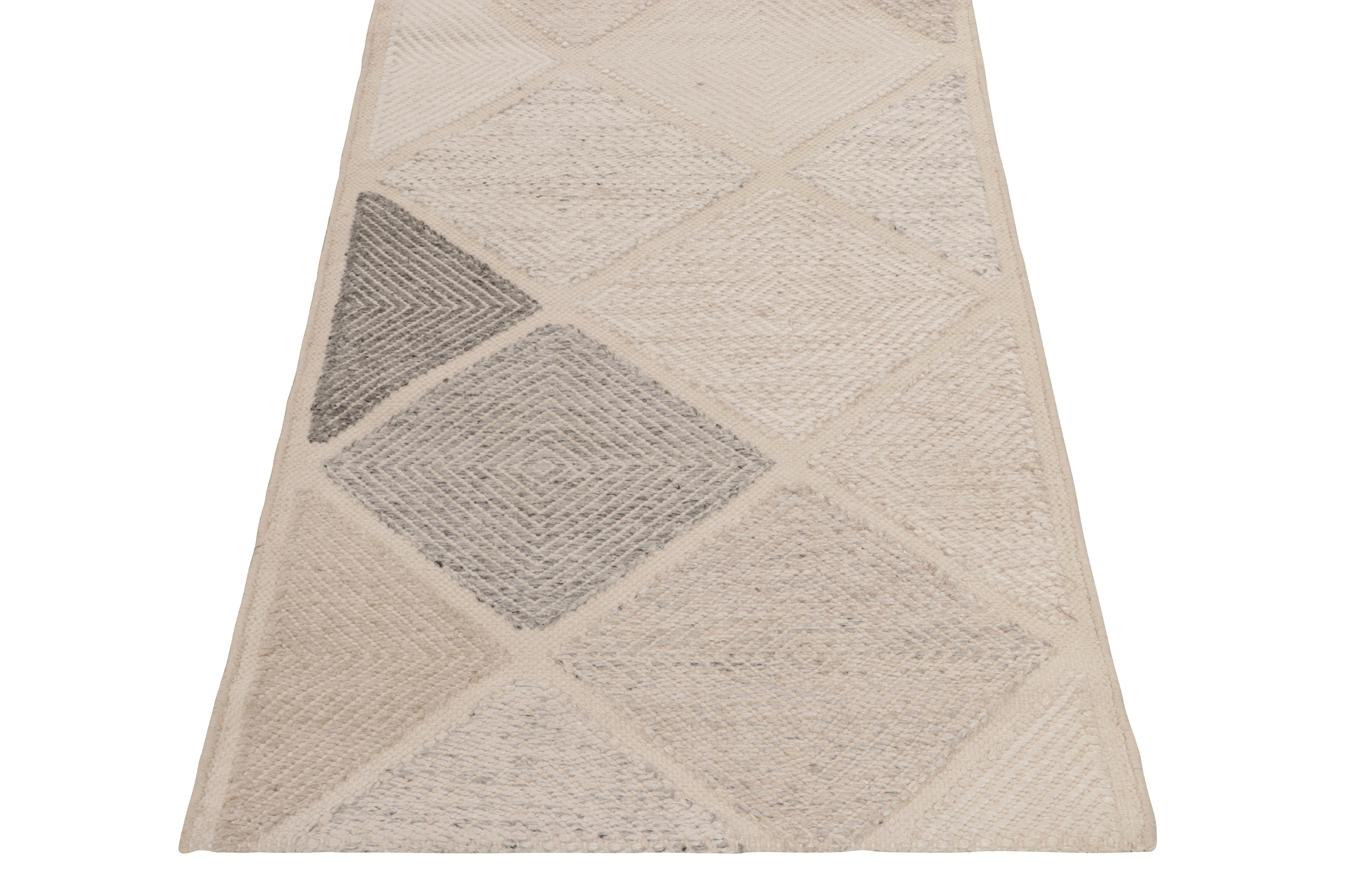 Drawing inspiration from a Swedish take on Moroccan diamond patterns, this 3x5 Kilim design comes from Rug & Kilim’s Scandinavian flatweave collection. The pattern prevails in a subtle high-low texture that draws the eye to each color for an exalted