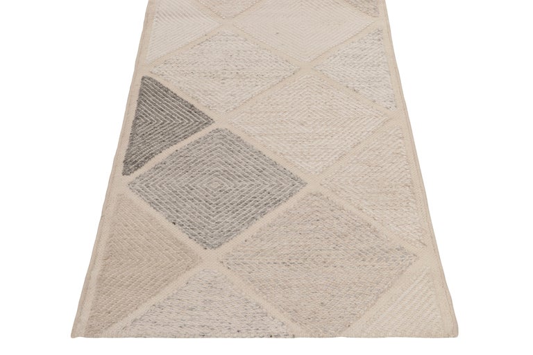 Rug and Kilim's Scandinavian Kilim Style Rug in White, Gray Diamond
