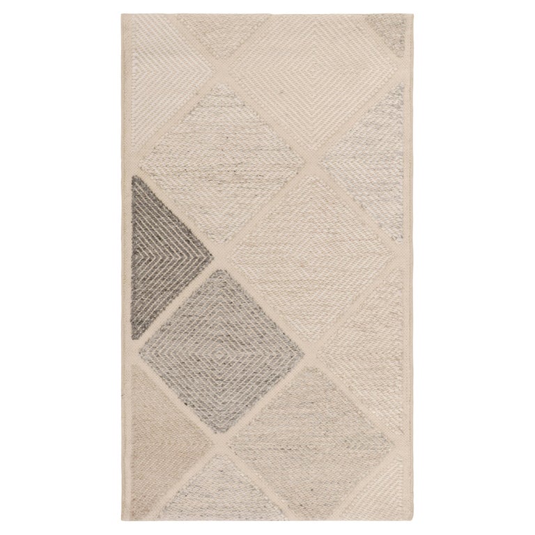 Rug and Kilim's Scandinavian Kilim Style Rug in White, Gray Diamond