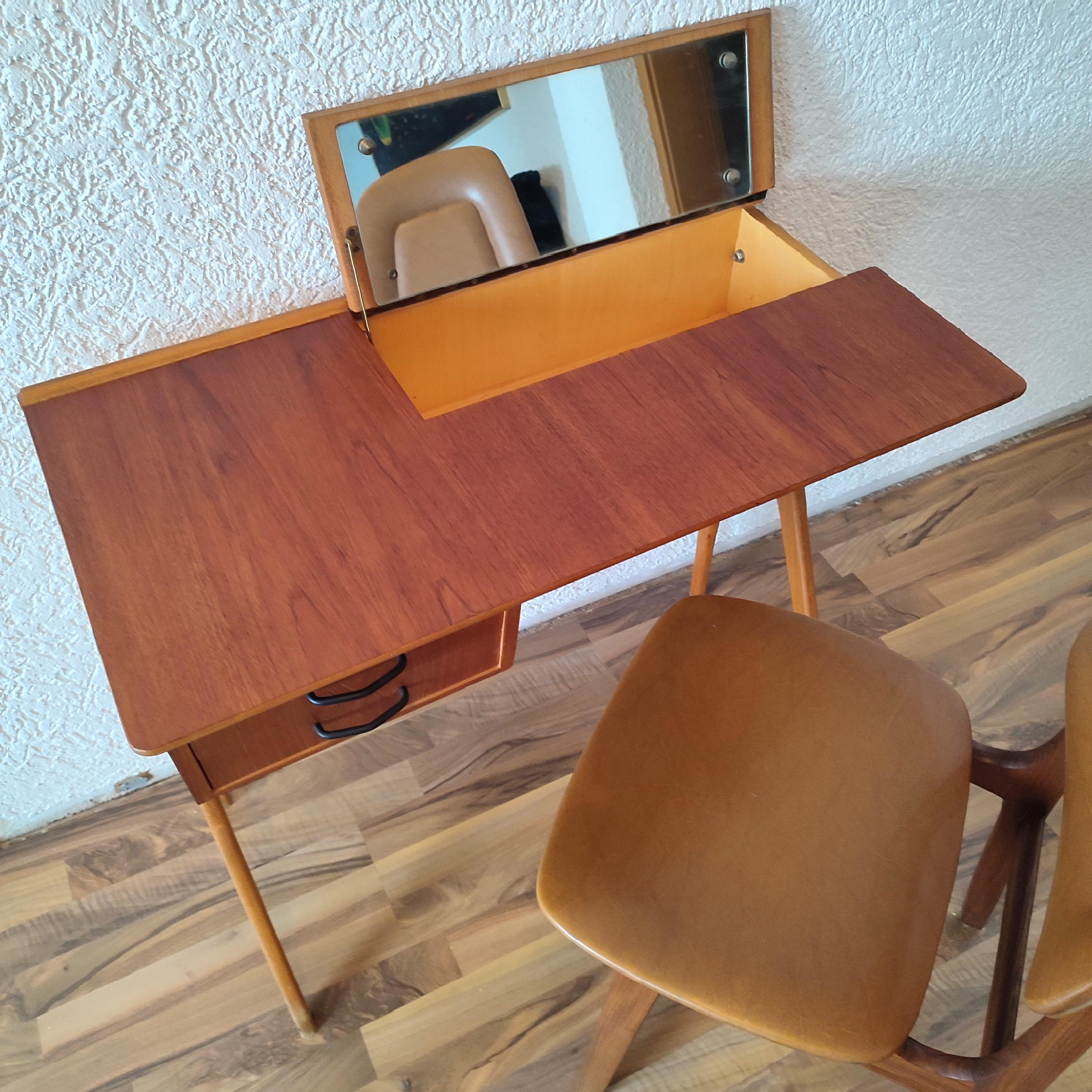 Scandinavian Lady Desk with Vanity Mirror and Chair by Sörheim Bruk, Norway 1
