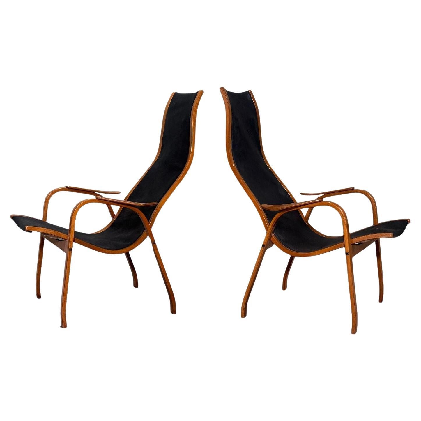 Scandinavian Lamino Leather Lounge Chairs by Yngve Ekstrom, 1956 en venta