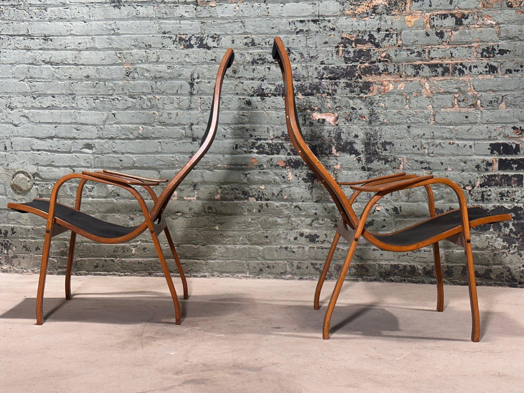Mid-20th Century Scandinavian Lamino Leather Lounge Chairs by Yngve Ekstrom for Swedese, 1950 For Sale
