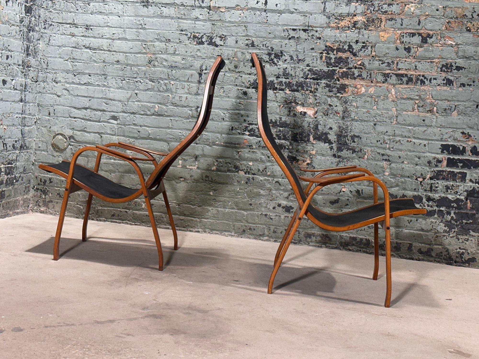 Skandinavische Lamino-Leder-Loungesessel von Yngve Ekstrom, 1956 im Angebot 1