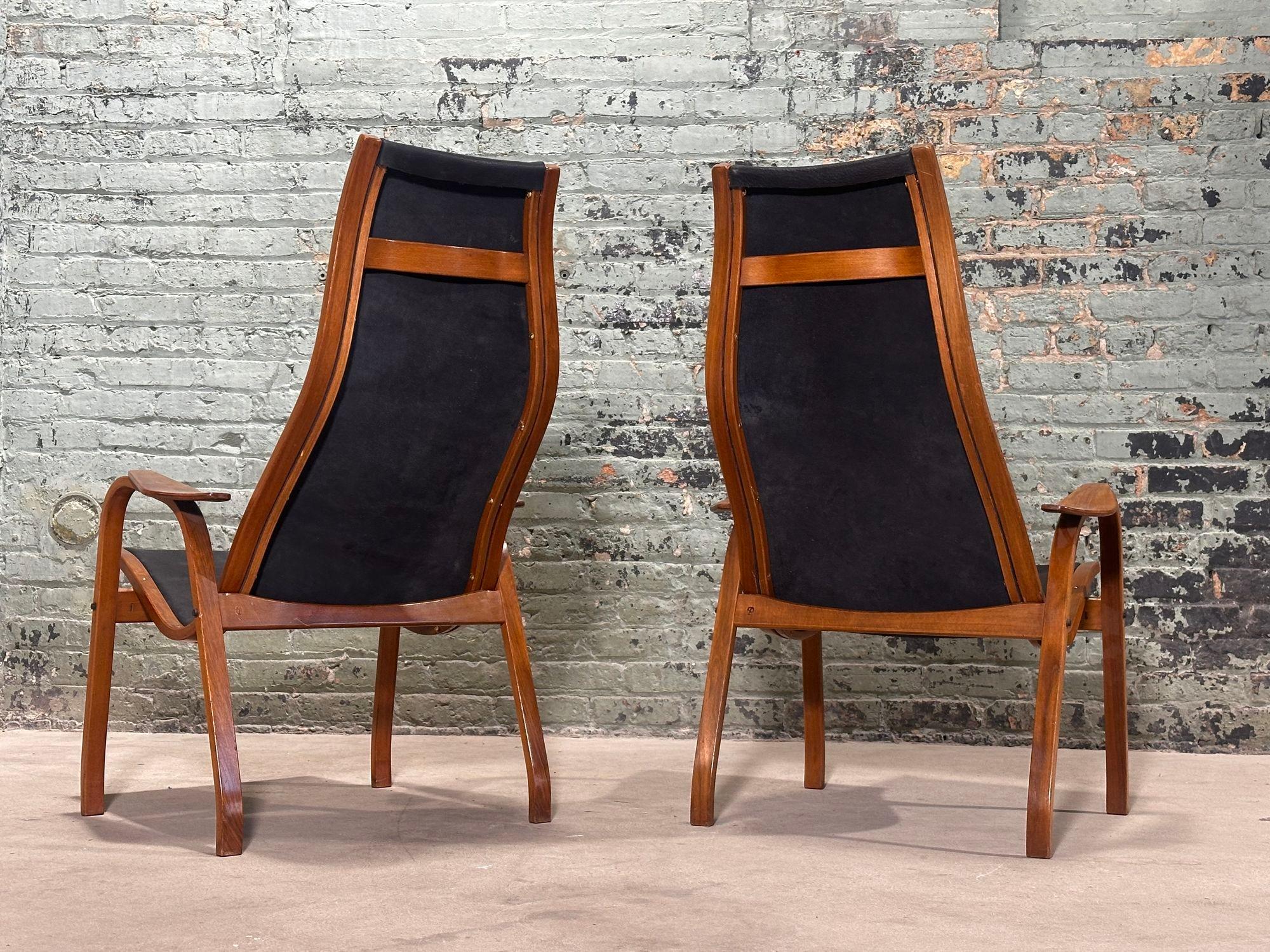 Scandinavian Lamino Leather Lounge Chairs by Yngve Ekstrom for Swedese, 1950 For Sale 2