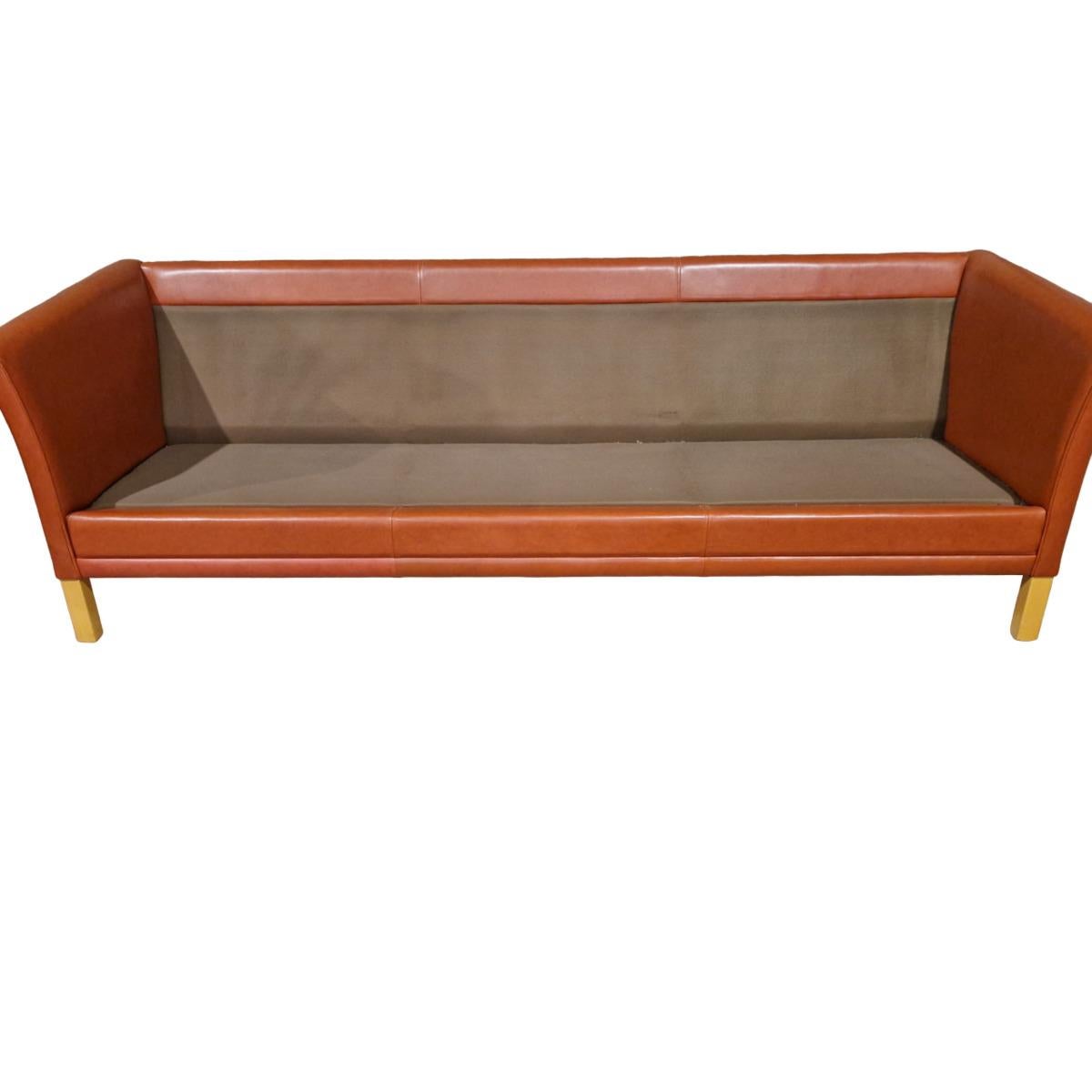 Danish Scandinavian large 3-seater leather sofa, Denmark For Sale