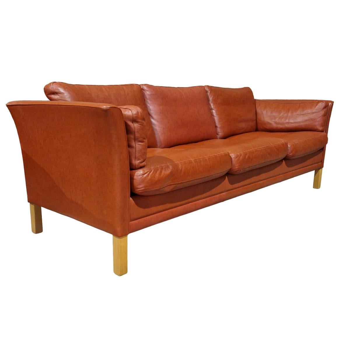 20th Century Scandinavian large 3-seater leather sofa, Denmark For Sale
