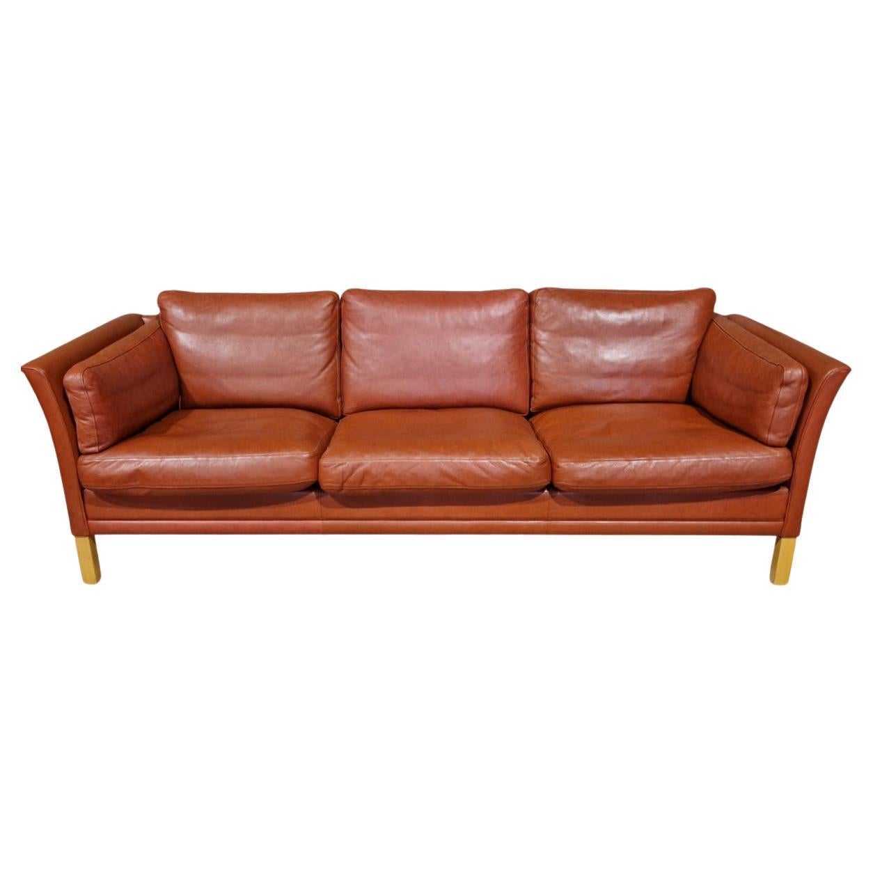 Scandinavian large 3-seater leather sofa, Denmark For Sale