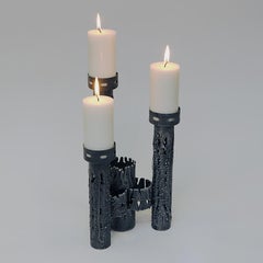 Scandinavian Large Brutalist Metal Candleholder for Three Candles 1970s
