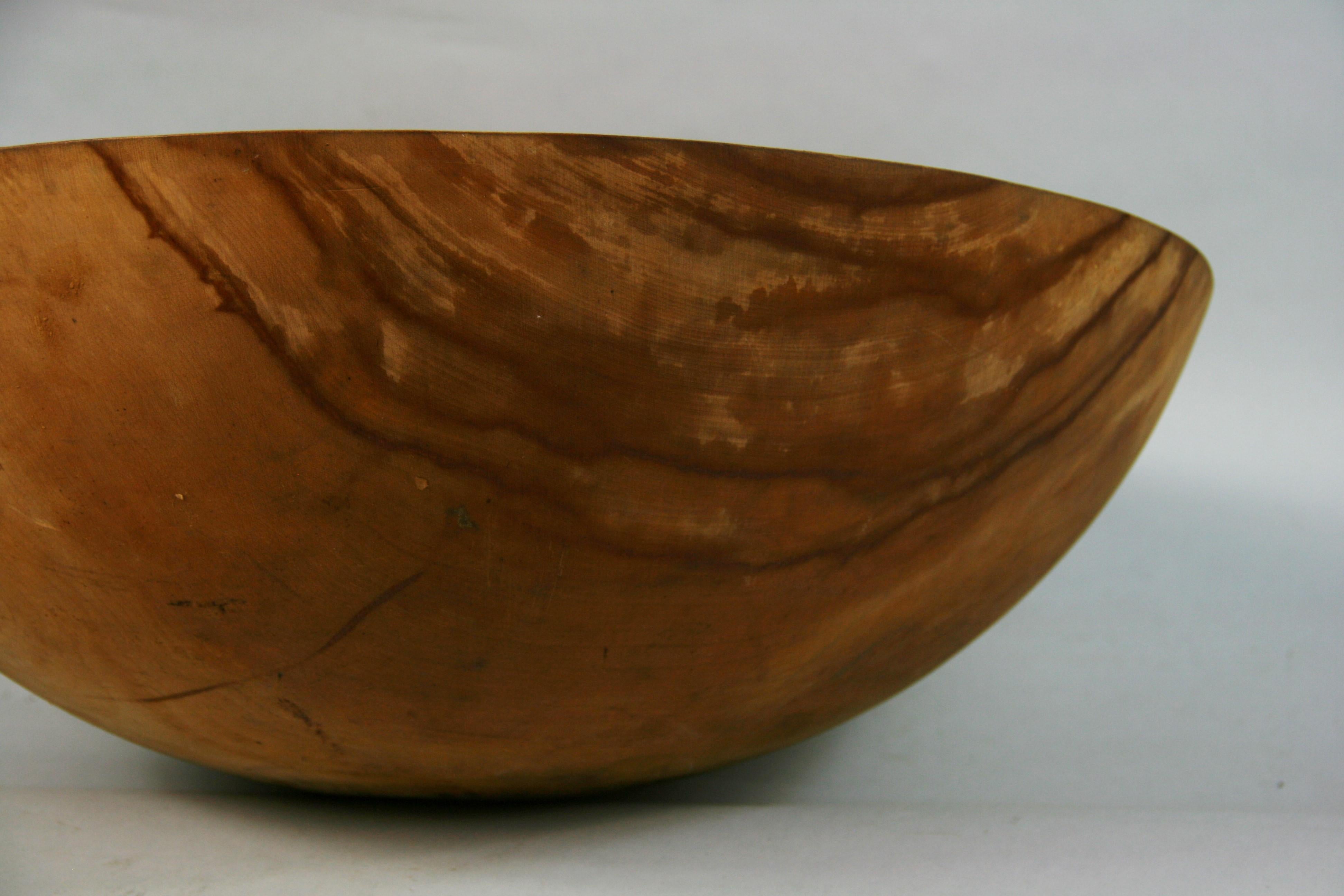 Antique Scandinavian Large Folk Art Carved Wood Bowl 1940 In Good Condition For Sale In Douglas Manor, NY