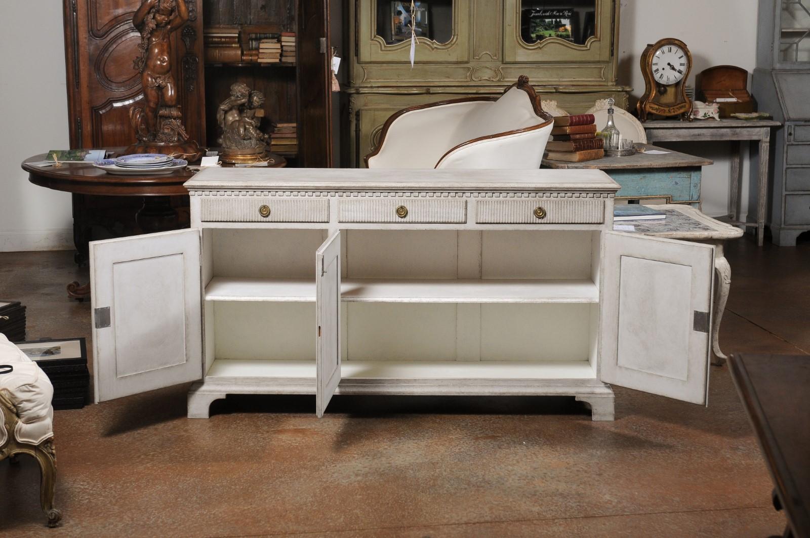 Carved Scandinavian Late Gustavian Style Painted Wood Sideboard with Diamond Motifs