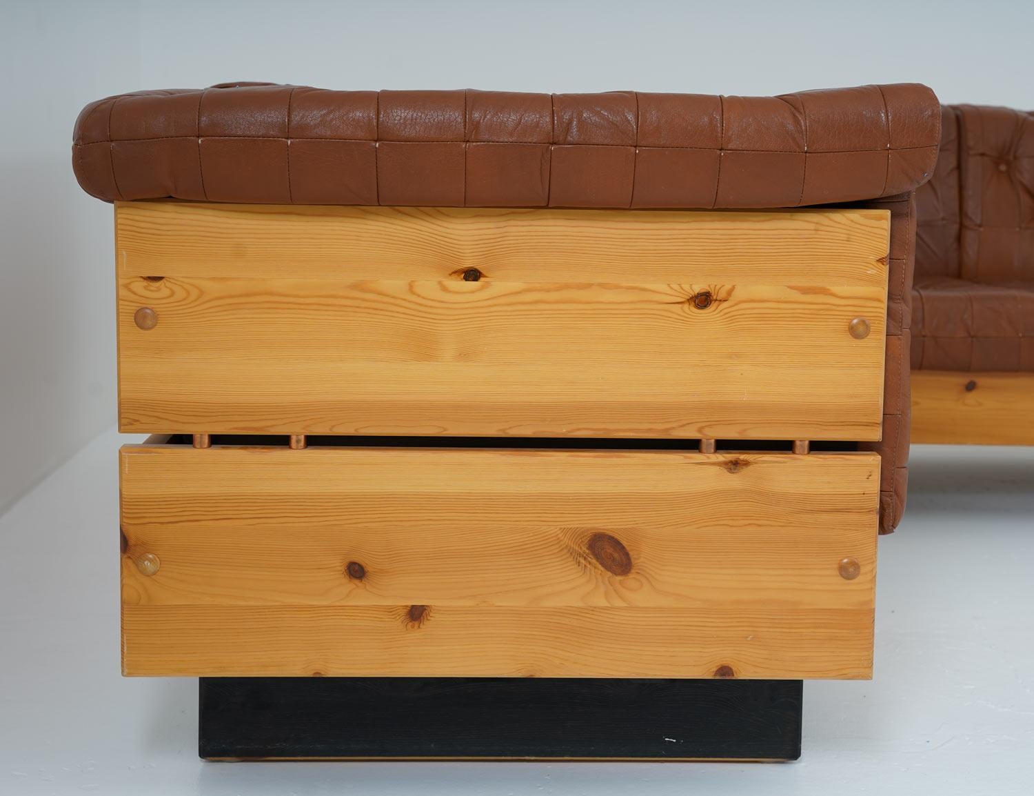 Swedish Scandinavian Leather and Pine Sofa 