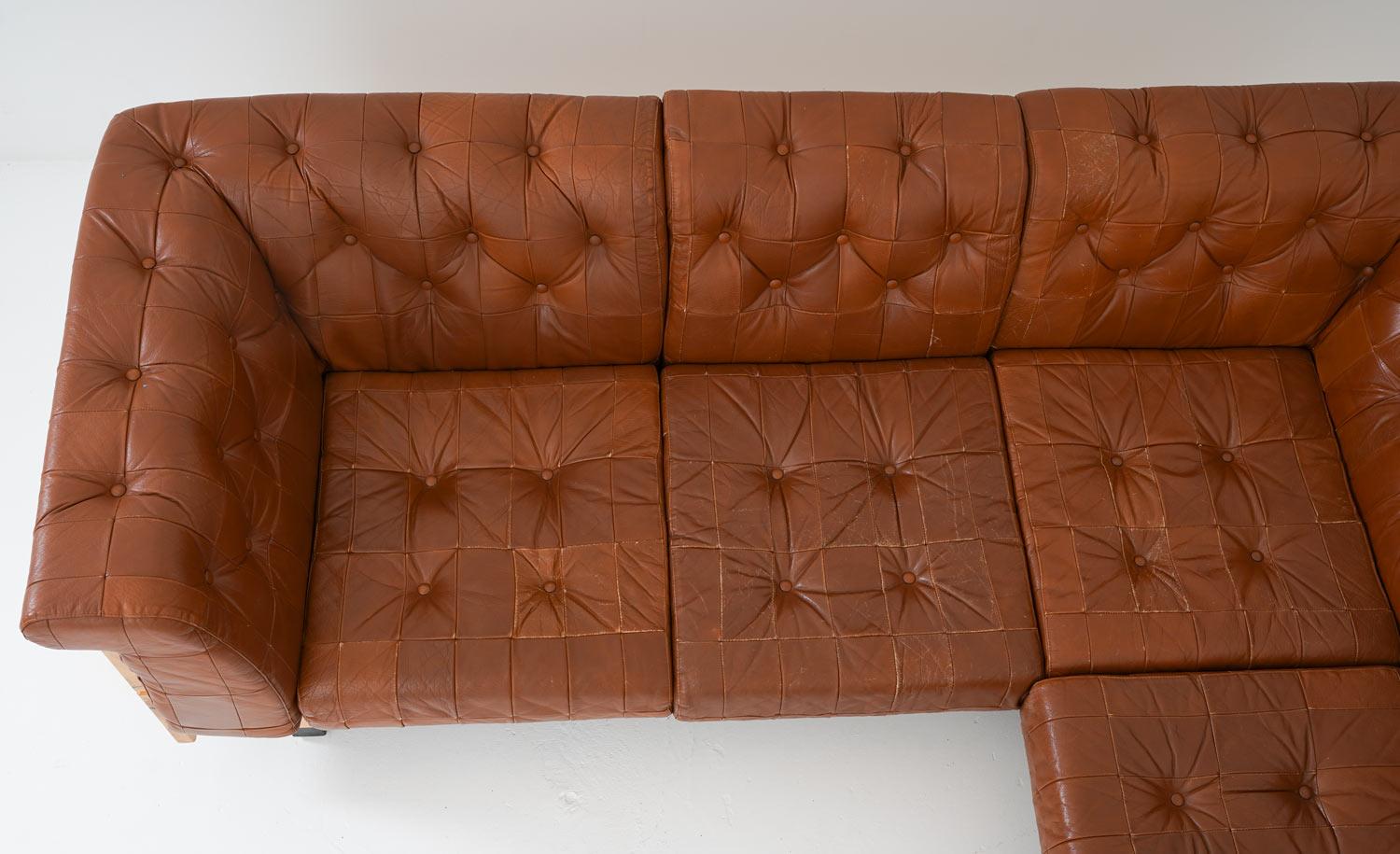 20th Century Scandinavian Leather and Pine Sofa 