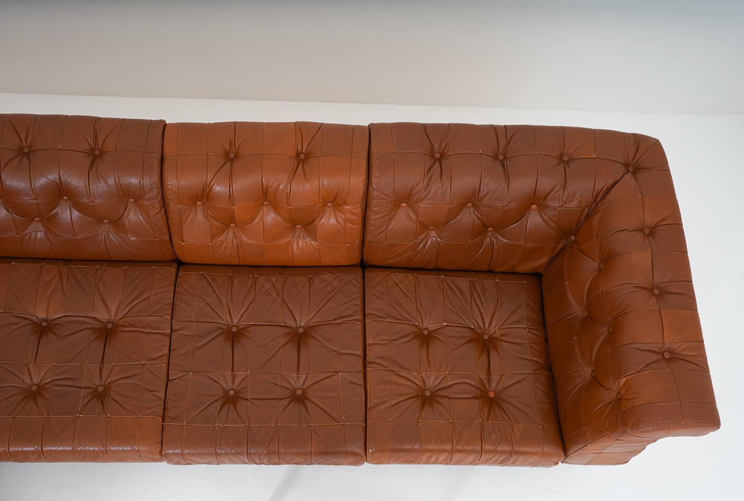 Scandinavian Leather and Pine Sofa 