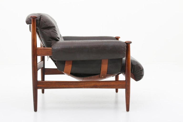 Scandinavian Leather and Rosewood Lounge Chair "Amiral" by Eric Merthen